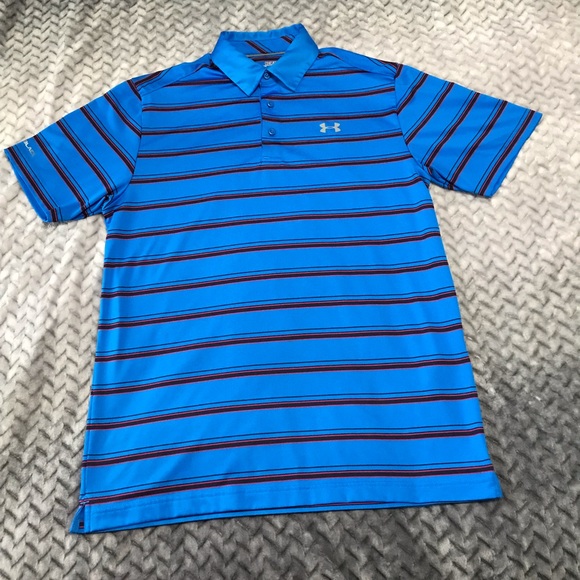 Under Armor ColdBlack Men’s Polo Shirt, Size M, Colour Blue W/ Stripes. - Picture 2 of 10